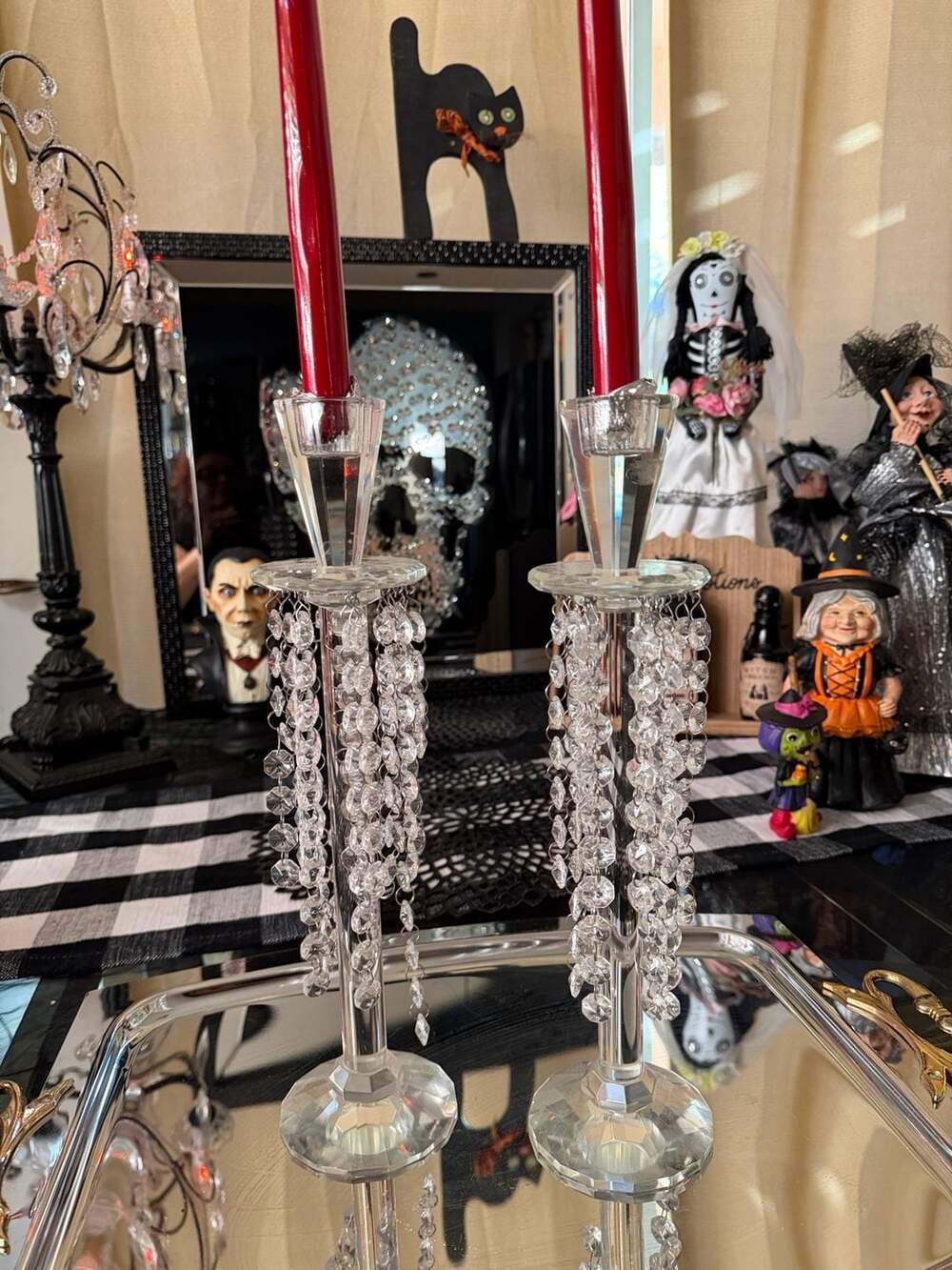 Crystal Candlestick Holders Hanging Prisms Pair